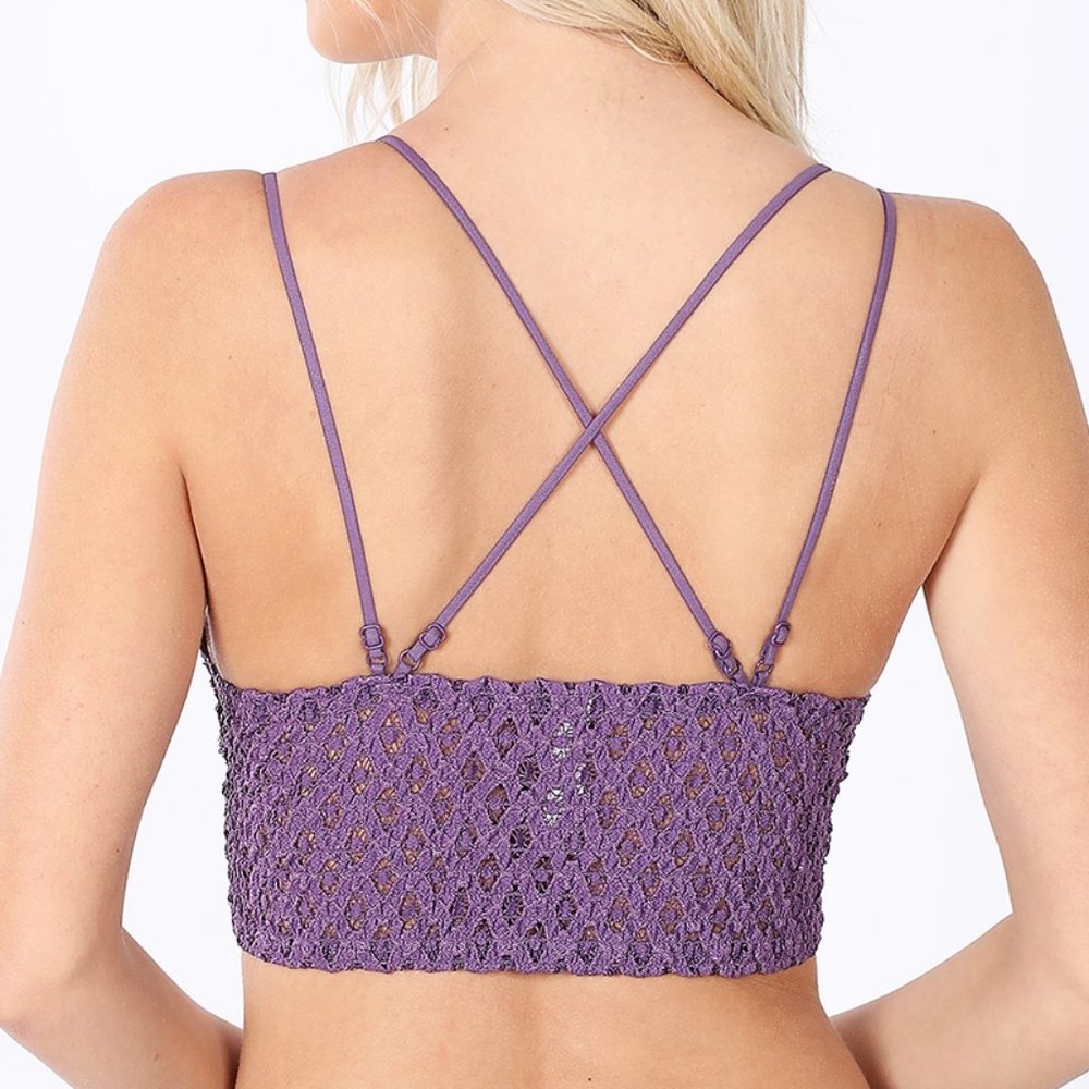 Lace Crochet Cross Back Bralette Crop Top - Picture 3 of 4